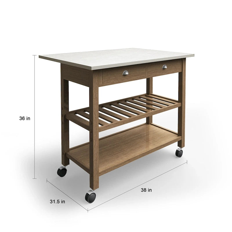 Desserte de cuisine pliante en bois et acier inoxydable