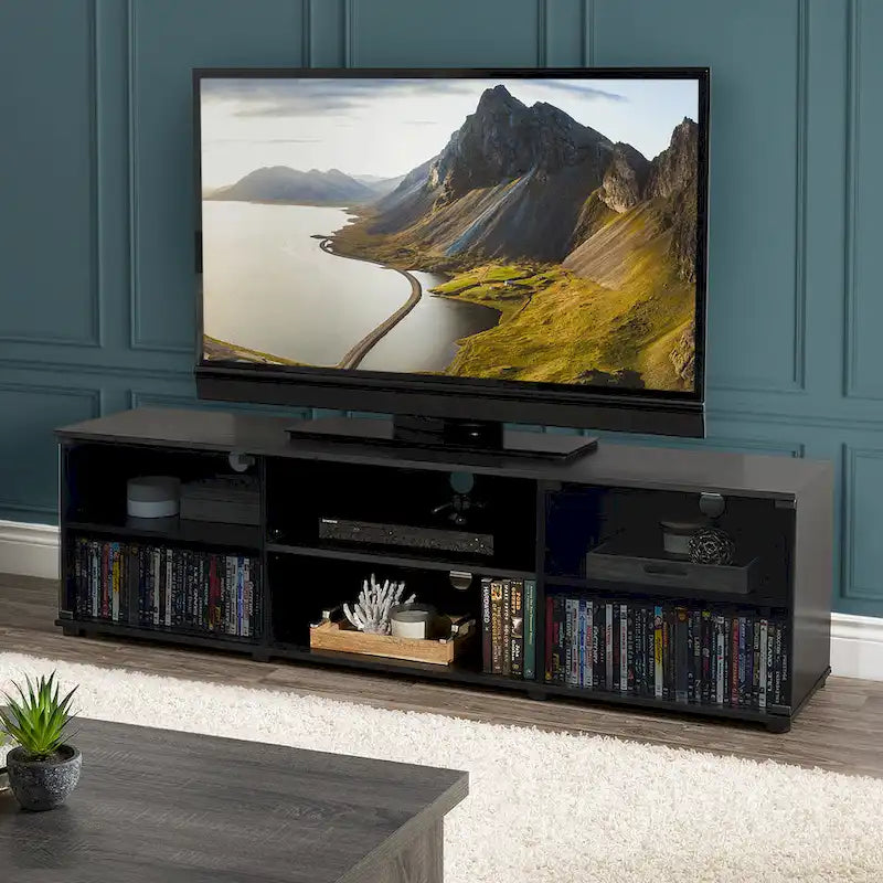 Meuble TV avec portes vitrées, pour téléviseurs jusqu'à 85 pouces