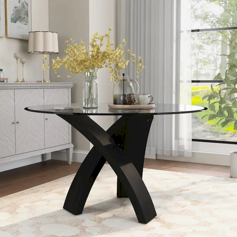 Table à manger ronde contemporaine en verre de 52 pouces de diamètre