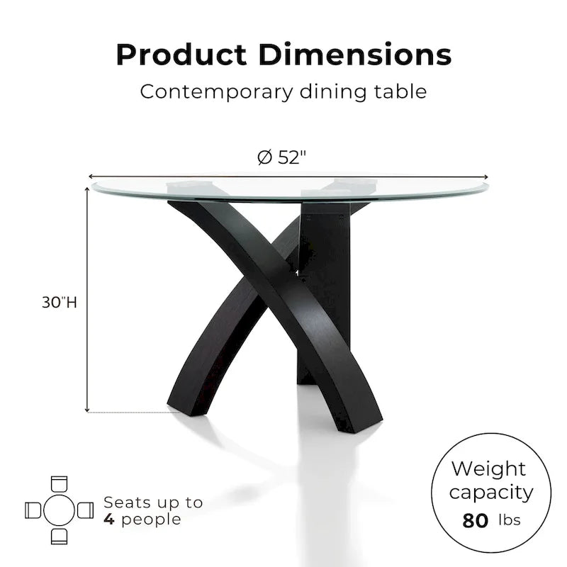 Table à manger ronde contemporaine en verre de 52 pouces de diamètre