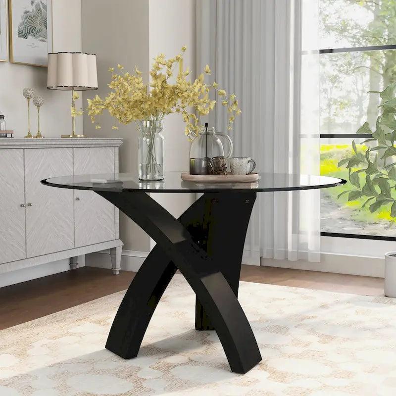 Table à manger ronde contemporaine en verre de 52 pouces de diamètre