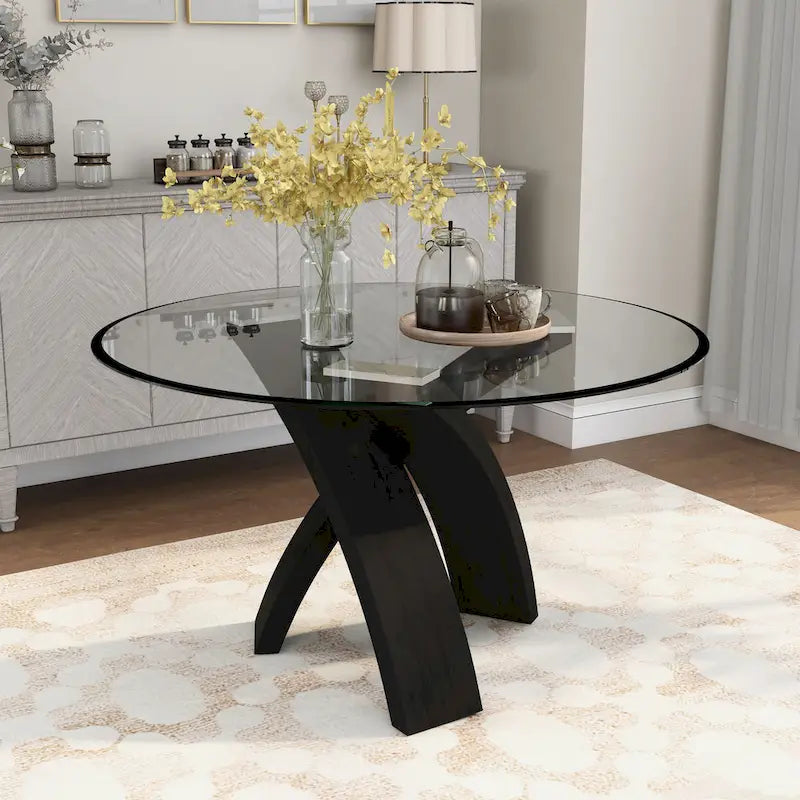 Table à manger ronde contemporaine en verre de 52 pouces de diamètre