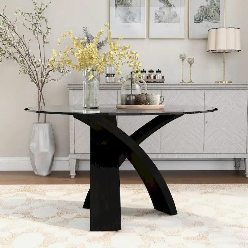 Table à manger ronde contemporaine en verre de 52 pouces de diamètre