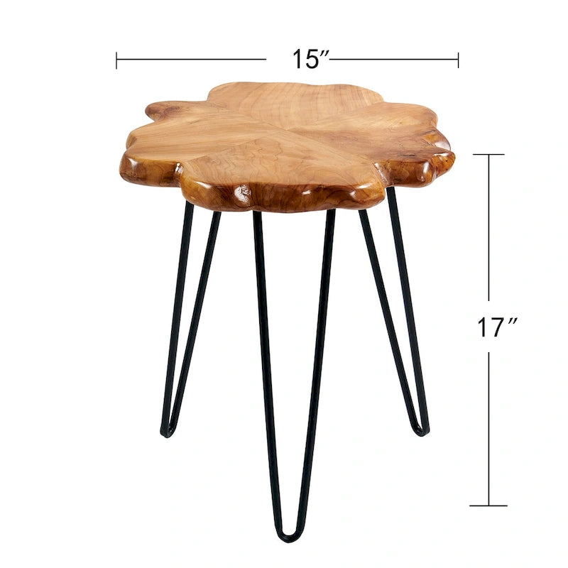 Table basse en bois à bords bruts 4 panneaux avec pieds épingles