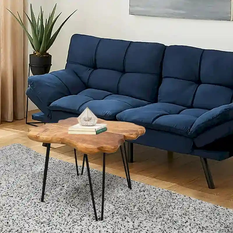 Table basse en bois à bords bruts 4 panneaux avec pieds épingles