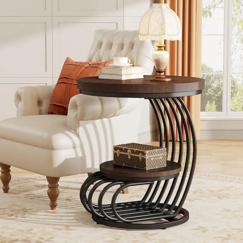 Table d'appoint à 2 niveaux en faux marbre avec étagère de rangement