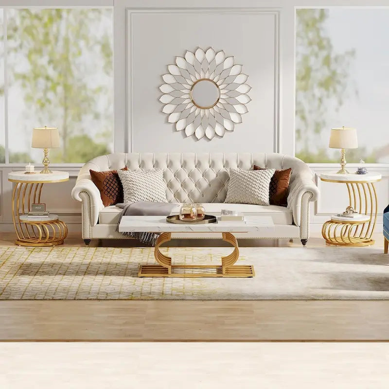 Table d'appoint à 2 niveaux en faux marbre avec étagère de rangement