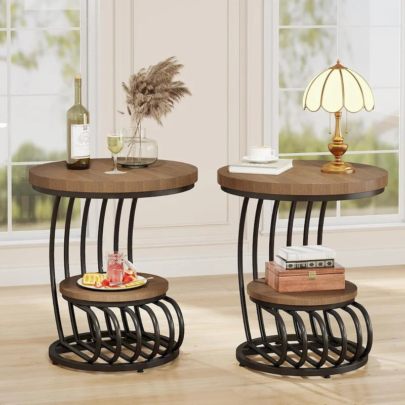 Table d'appoint à 2 niveaux en faux marbre avec étagère de rangement