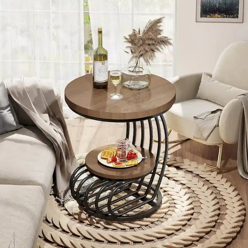 Table d'appoint à 2 niveaux en faux marbre avec étagère de rangement