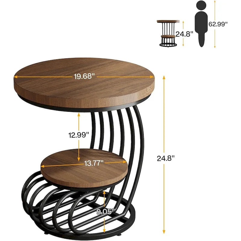 Table d'appoint à 2 niveaux en faux marbre avec étagère de rangement