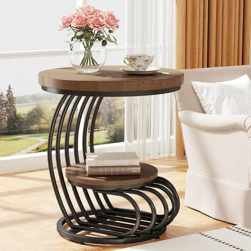 Table d'appoint à 2 niveaux en faux marbre avec étagère de rangement
