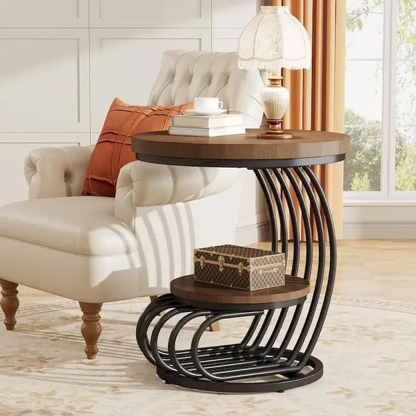 Table d'appoint à 2 niveaux en faux marbre avec étagère de rangement
