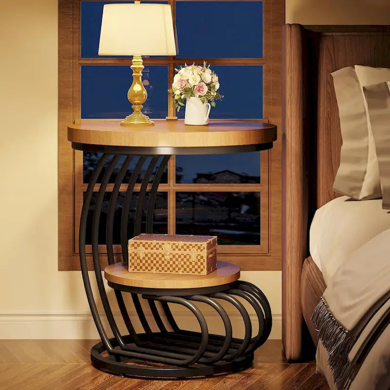 Table d'appoint à 2 niveaux en faux marbre avec étagère de rangement