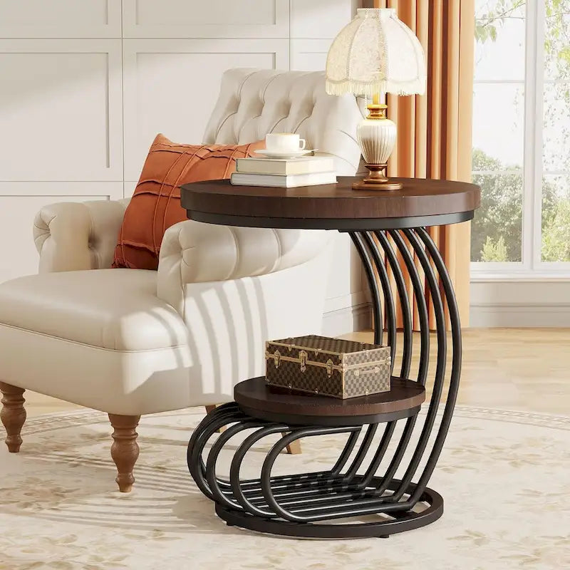 Table d'appoint à 2 niveaux en faux marbre avec étagère de rangement