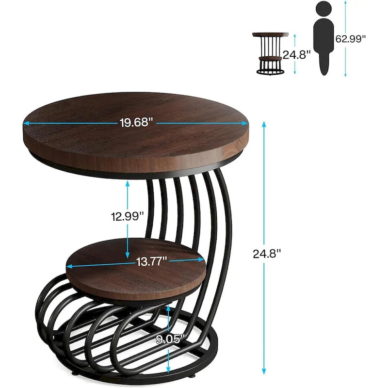 Table d'appoint à 2 niveaux en faux marbre avec étagère de rangement