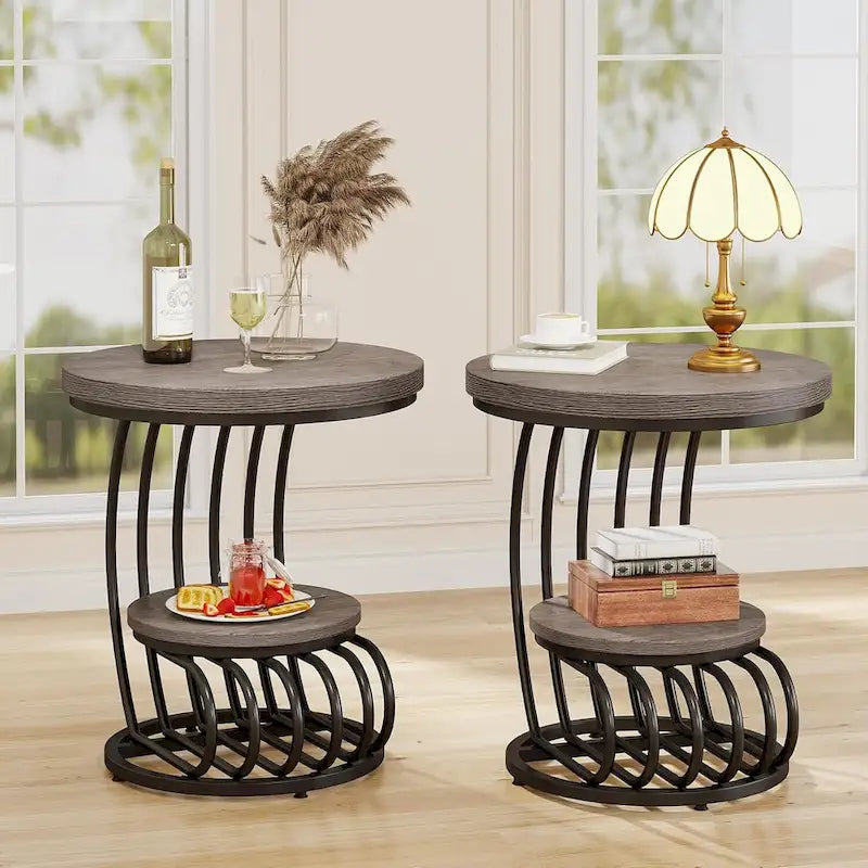 Table d'appoint à 2 niveaux en faux marbre avec étagère de rangement
