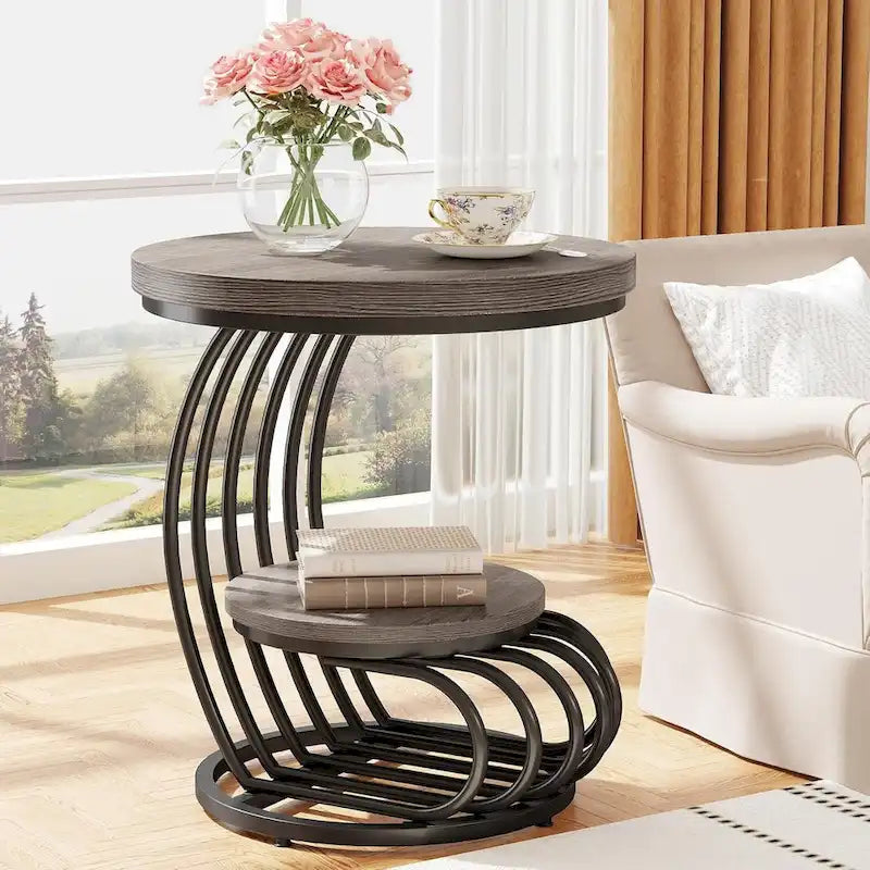 Table d'appoint à 2 niveaux en faux marbre avec étagère de rangement