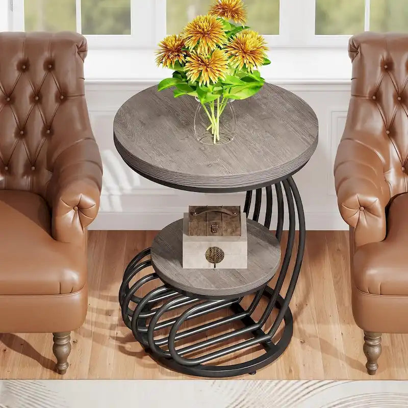 Table d'appoint à 2 niveaux en faux marbre avec étagère de rangement