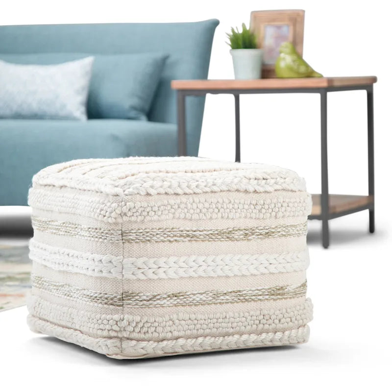 Pouf carré à motif tissé artisanal