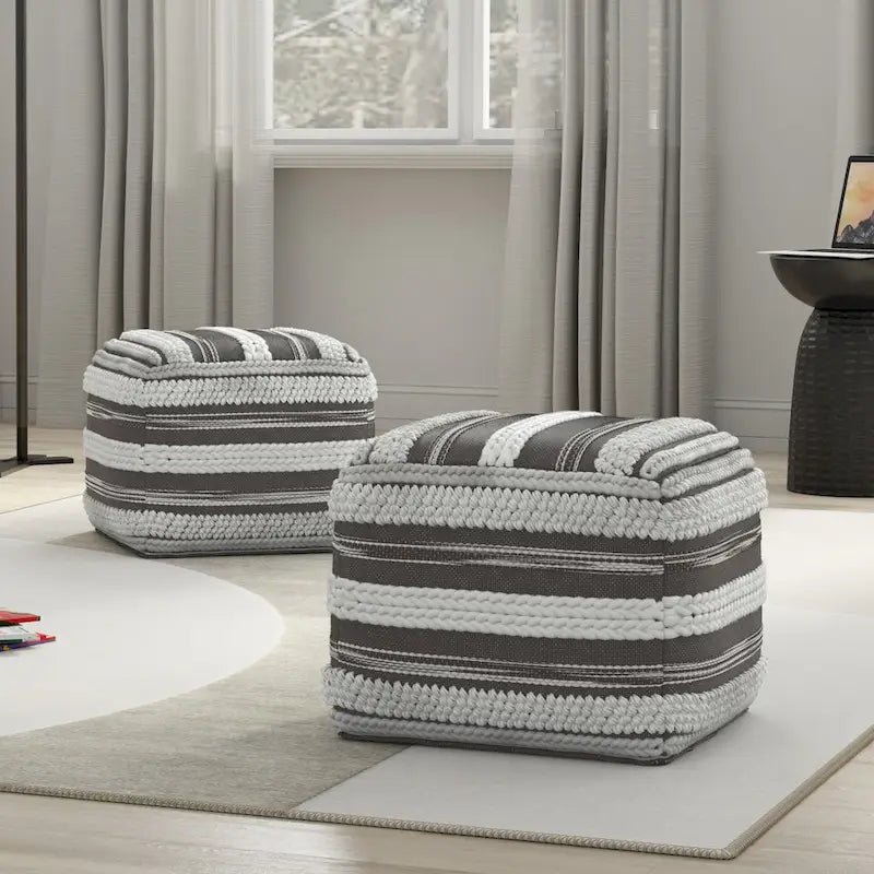Pouf carré à motif tissé artisanal