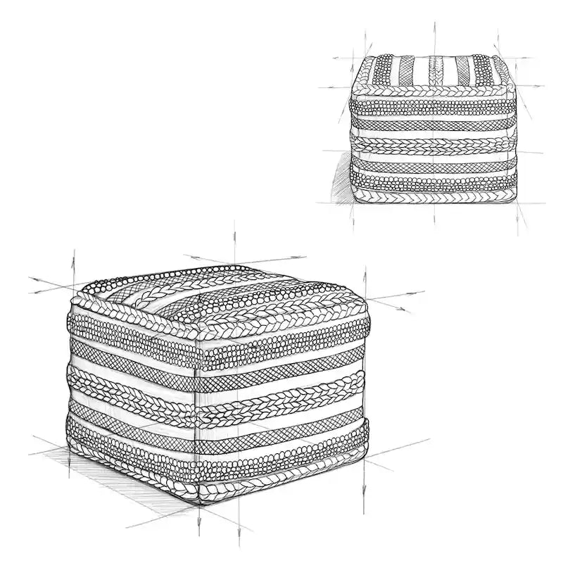 Pouf carré à motif tissé artisanal