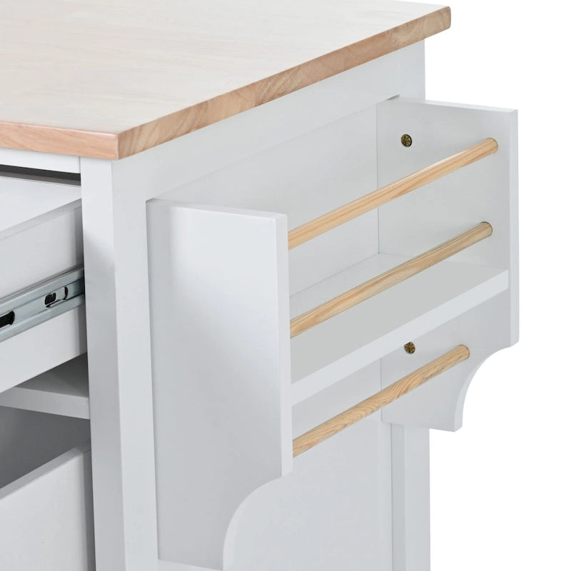 Chariot d'îlot de cuisine avec plateau en bois d'hévéa et roulettes verrouillables