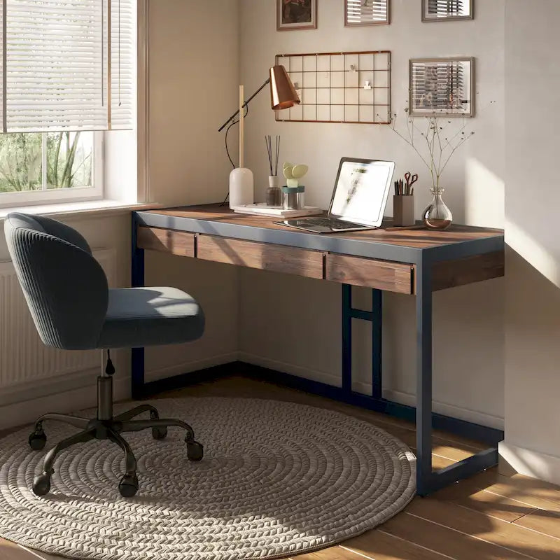 Bureau industriel en bois d'acacia massif