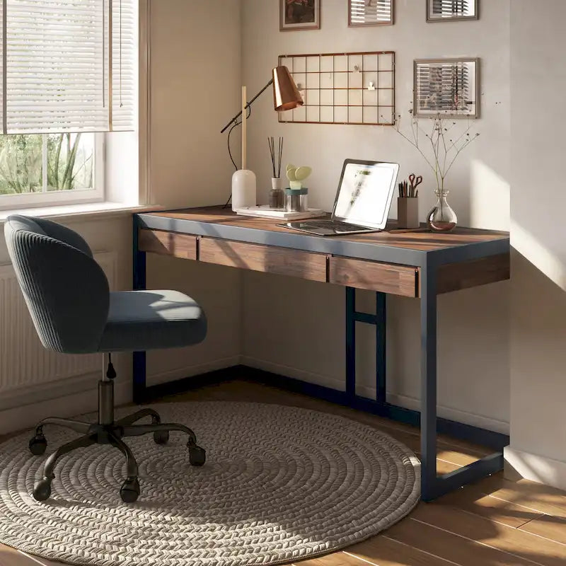 Bureau industriel en bois d'acacia massif