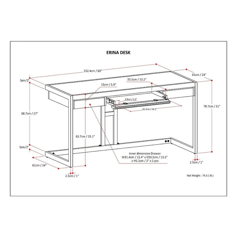 Bureau industriel en bois d'acacia massif