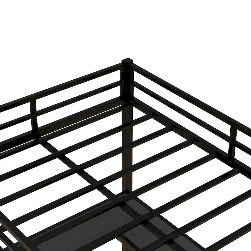 Lit mezzanine en métal avec bureau et étagères, lit mezzanine avec échelle et balustrades, cadre de lit mezzanine pour chambre, noir