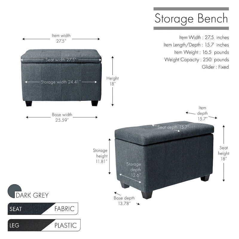 Banc de rangement capitonné avec couvercle à rabat