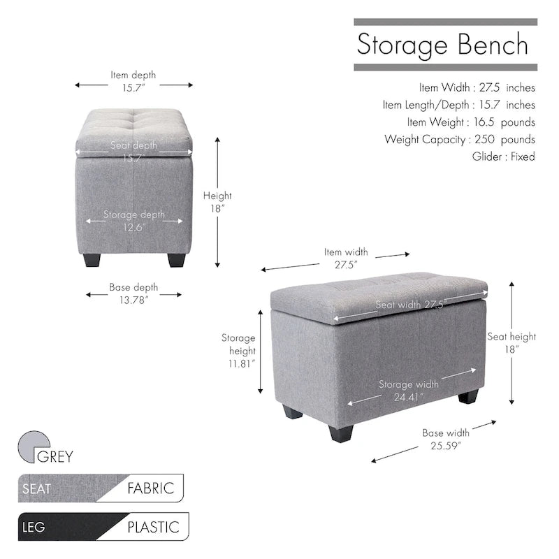 Banc de rangement capitonné avec couvercle à rabat