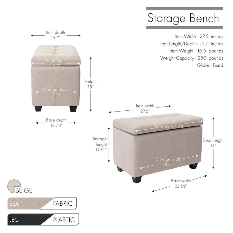 Banc de rangement capitonné avec couvercle à rabat