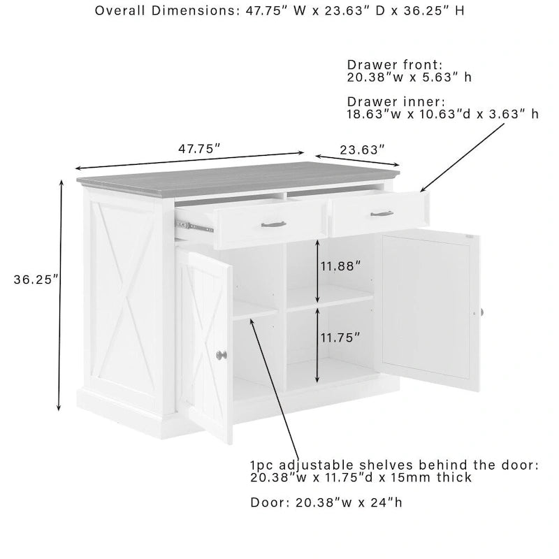 Îlot de cuisine - 23,63p x 47,75l x 36,25h