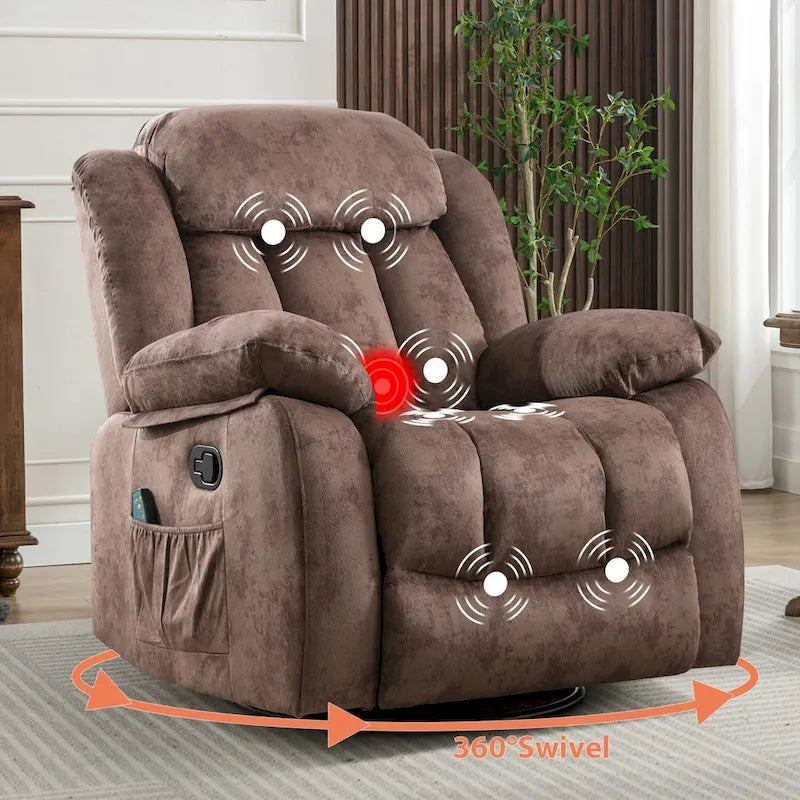 Fauteuil inclinable et pivotant à 360° avec massage manuel, chaleur et vibrations