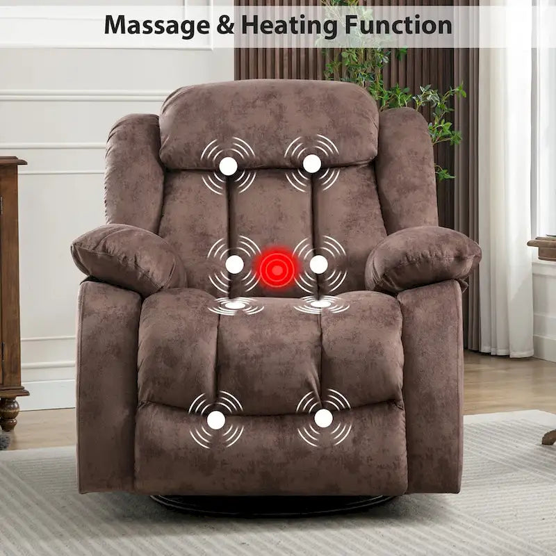 Fauteuil inclinable et pivotant à 360° avec massage manuel, chaleur et vibrations