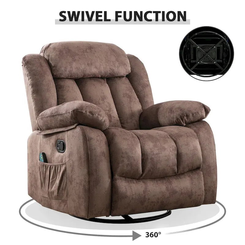 Fauteuil inclinable et pivotant à 360° avec massage manuel, chaleur et vibrations