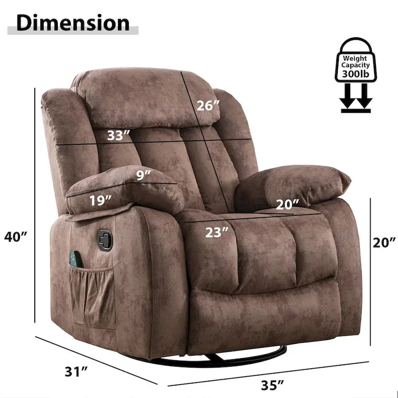 Fauteuil inclinable et pivotant à 360° avec massage manuel, chaleur et vibrations
