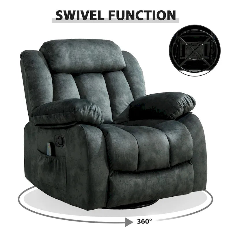 Fauteuil inclinable et pivotant à 360° avec massage manuel, chaleur et vibrations