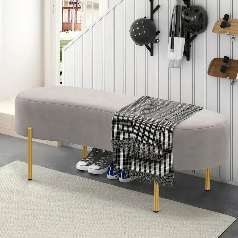 Banc de lit rembourré Banc d'entrée avec pieds en métal doré pour salon - 45,7*15,4