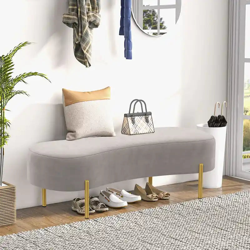 Banc de lit rembourré Banc d'entrée avec pieds en métal doré pour salon - 45,7*15,4