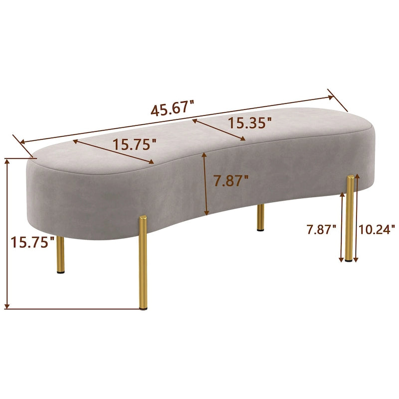 Banc de lit rembourré Banc d'entrée avec pieds en métal doré pour salon - 45,7*15,4
