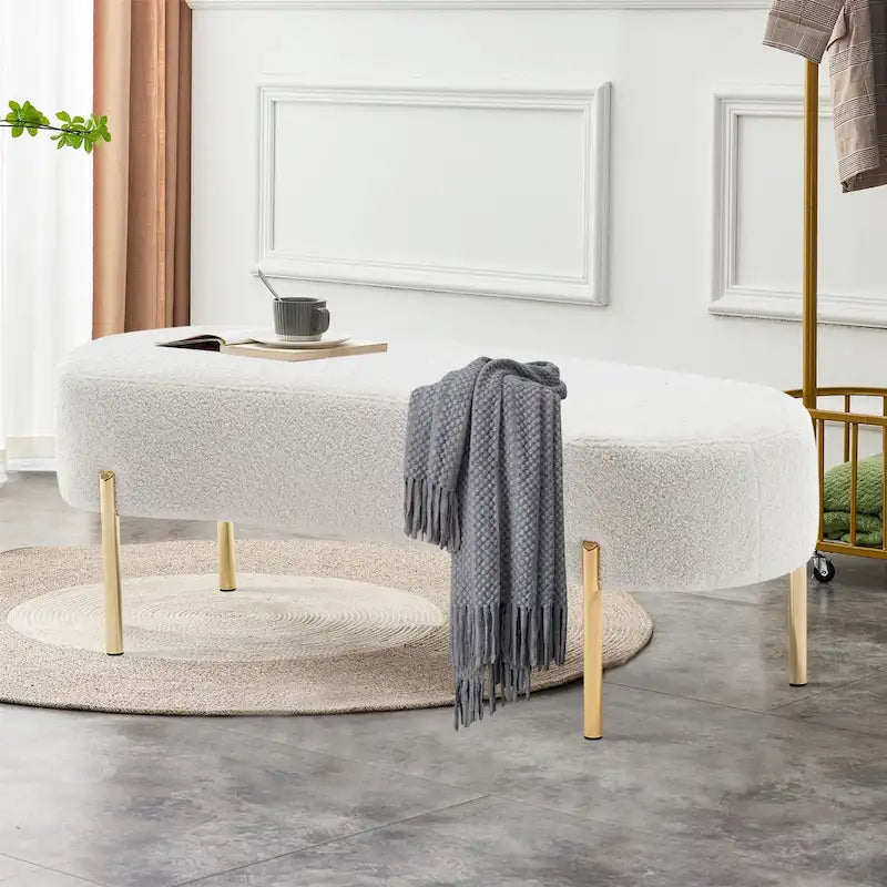 Banc de lit rembourré Banc d'entrée avec pieds en métal doré pour salon - 45,7*15,4