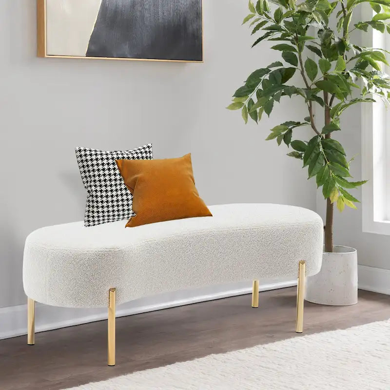 Banc de lit rembourré Banc d'entrée avec pieds en métal doré pour salon - 45,7*15,4
