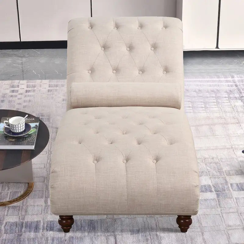 Chaise longue moderne en velours sans accoudoirs avec 1 coussin cylindrique