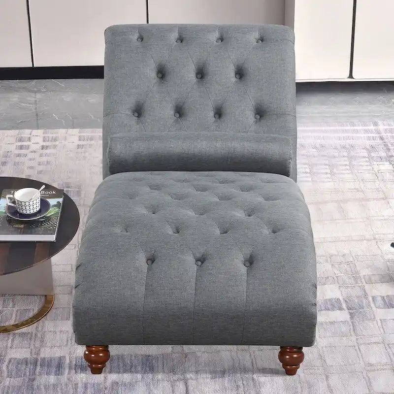 Chaise longue moderne en velours sans accoudoirs avec 1 coussin cylindrique