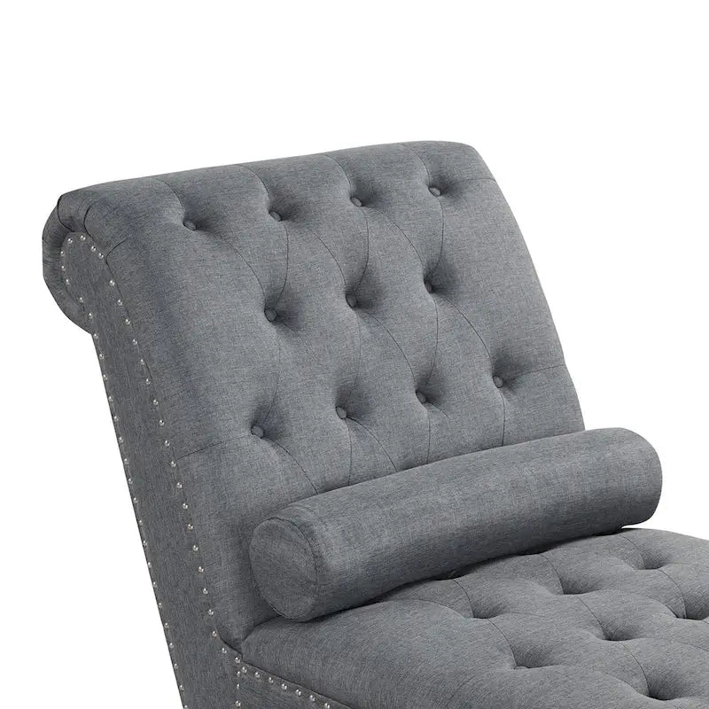 Chaise longue moderne en velours sans accoudoirs avec 1 coussin cylindrique