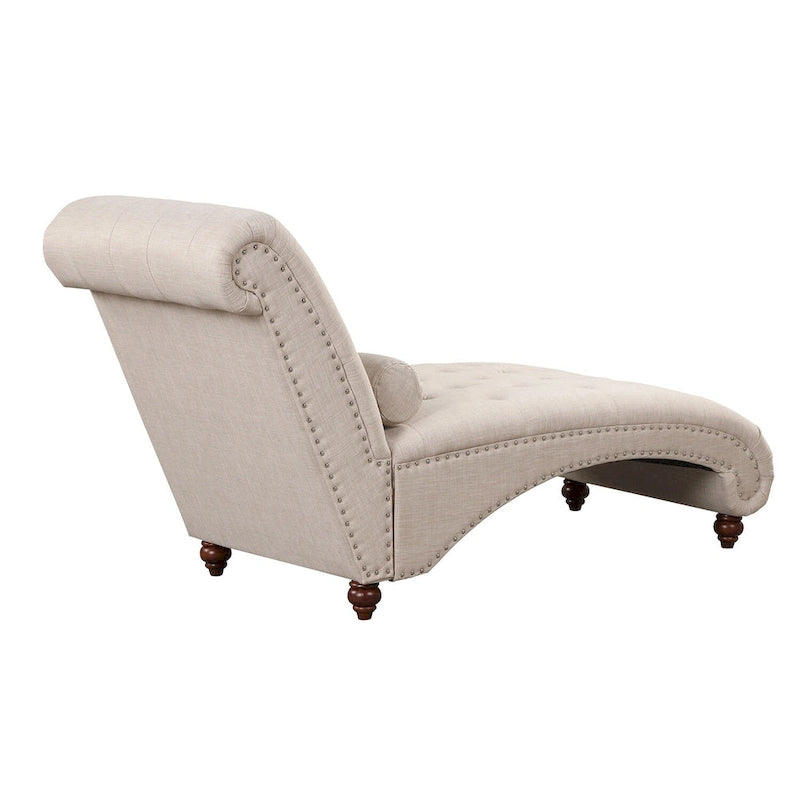 Chaise longue moderne en velours sans accoudoirs avec 1 coussin cylindrique