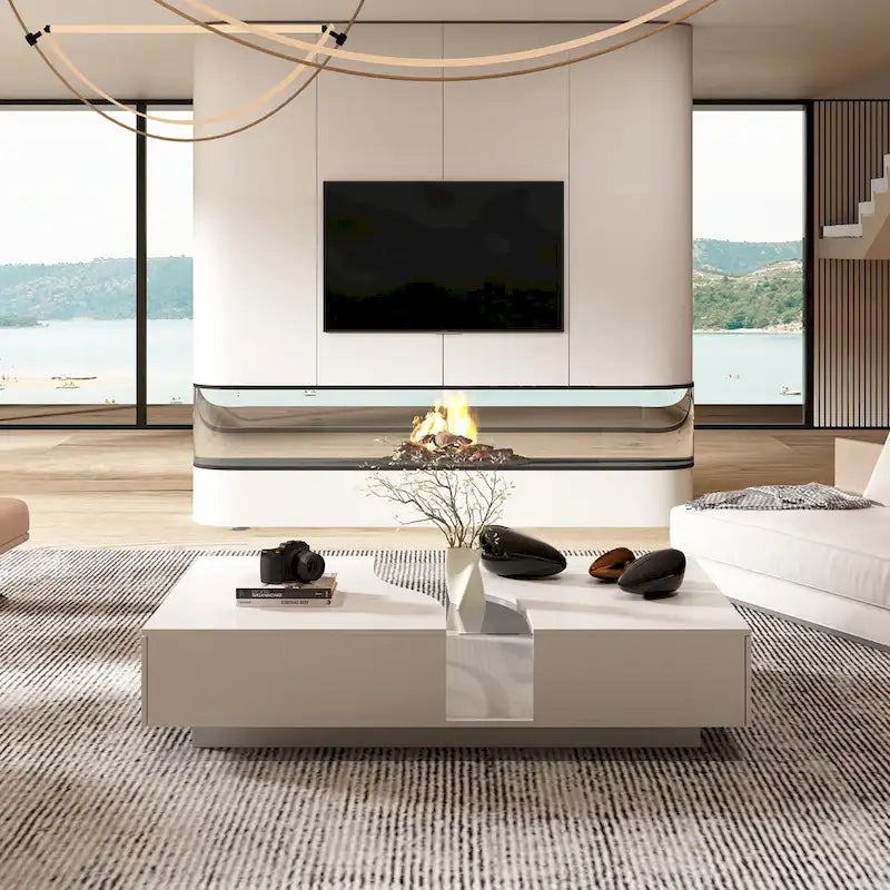 Table basse blanche contemporaine, contour LED coloré – 55,1 W