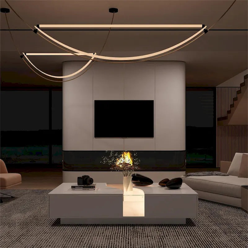 Table basse blanche contemporaine, contour LED coloré – 55,1 W
